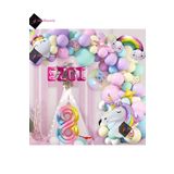 Bkmc 8 Yaş ve 4 harfli Gökkuşağı Konsepti Unicorn Temalı Makaron Balon Doğum Günü Parti Kutlama Seti bmcNM688