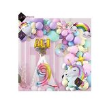 Bkmc 9 Yaş ve 3 harfli Gökkuşağı Konsepti Unicorn Temalı Makaron Balon Doğum Günü Parti Kutlama Seti bmcNM669