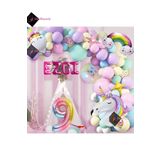 Bkmc 9 Yaş ve 4 harfli Gökkuşağı Konsepti Unicorn Temalı Makaron Balon Doğum Günü Parti Kutlama Seti bmcNM689