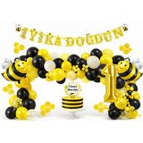Bkmc Arı Konsept Balon Detaylı Yaş Seçenekli Doğum Günü Parti Kutlama Seti Süsü - Sarı - 1 YAŞ