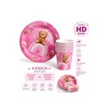 Bkmc Ayıcık Doğum Günü Karton Bardak ve Tabak Seti | 8 Kişilik Parti Malzemeleri | Teddy Bear Konsept Parti Seti