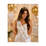 Bkmc Bride To Be Gold Gümüş Kuşak ve Taç Seti | Bekarlığa Veda Parti Aksesuarı | Gold Gümüş Gelin Tacı ve Saten Kuşak | Bridal Shower Organizasyon Süsü