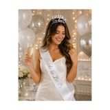 Bkmc Bride To Be Gold Gümüş Kuşak ve Taç Seti | Bekarlığa Veda Parti Aksesuarı | Gold Gümüş Gelin Tacı ve Saten Kuşak | Bridal Shower Organizasyon Süsü