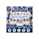 Bkmc Denizci Parti Seti 30 Parça | Deniz Temalı Doğum Günü Süsleri, Banner, 3D Gözlük, Pasta Süsü ve Mısır Kutusu Seti