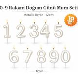 Bkmc Doğum Günü Pasta Mumu Yaş Mumu Rakamlı Mum Doğum Günü Mumu Sayı 12 cm Pasta Üstü Mum - İnci Beyazı