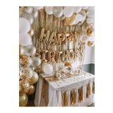 Bkmc Gold Happy Bırthday Full Set Gold Beyaz Gri Metalik Balon Zincir Gold Arka Fon Gümüş bmcNM257