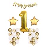Bkmc Gold Konsept Doğum Günü Kutlama Seti; Beyaz Gold Konfetili Balon, Rakam Yıldız Folyo Ve Banner 1 bmcNM1094