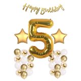 Bkmc Gold Konsept Doğum Günü Kutlama Seti; Beyaz Gold Konfetili Balon, Rakam Yıldız Folyo Ve Banner 5 bmcNM1097