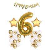 Bkmc Gold Konsept Doğum Günü Kutlama Seti; Beyaz Gold Konfetili Balon, Rakam Yıldız Folyo Ve Banner 6 bmcNM1096