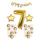Bkmc Gold Konsept Doğum Günü Kutlama Seti; Beyaz Gold Konfetili Balon, Rakam Yıldız Folyo Ve Banner 7 bmcNM1095