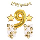 Bkmc Gold Konsept Doğum Günü Kutlama Seti; Beyaz Gold Konfetili Balon, Rakam Yıldız Folyo Ve Banner 9 bmcNM1098