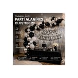 Bkmc Happy Birthday Siyah Beyaz Gümüş Doğum Günü Süsleme Seti | Happy Birthday Balon Zinciri Gümüş Duvar Perdesi Parti Dekorasyon Seti Balon Parti Doğum Günü Süsleme Seti