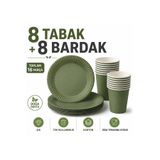 Bkmc Karton Tabak Bardak Seti 8 Tabak 8 Bardak Tek Kullanımlık Doğum Günü Parti Sofra Seti | Siyah, Yeşil ve Gold Renk Seçenekleri