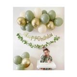 Bkmc Küf Yeşili Krom Gold Balon Gold Happy Bırthday Kaligrafi Banner Küçük Zincir Set bmcNM580