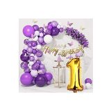 Bkmc Mor Lila Beyaz Pullu Yaş Doğum Günü Parti Süsü Balon Zinciri bmcNM873