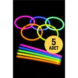 Bkmc Neon Bileklik Kolye 5'li Glow Stick Işıklı Çubuk Seti | Neon Bileklik Kolye | Renkli Parti ve Doğum Günü Aksesuarı