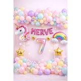 Bkmc Party 5 Harfli Kişiye Özel Unicorn Doğum Günü Süsü Pastel Balon Zinciri Gökkuşağı Unicorn Balon Parti Seti - Çok Renkli - 7 YAŞ