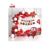 BKMC PARTY Bannerli 36 cm Yaş Kırmızı Araba Yıldız Folyo Balonlu Beyaz Kırmızı Konsept Doğum Günü Parti Seti
