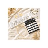 BKMC PARTY Bride To Be Bekarlığa Veda Seti 5 Parça – Taşlı Kuşak, Taşlı Metal Taç, Bileklik ve Dövme Seti Beyaz Gold