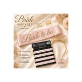 BKMC PARTY Bride To Be Bekarlığa Veda Seti 5 Parça – Taşlı Kuşak, Taşlı Metal Taç, Bileklik ve Dövme Seti Pembe Gold