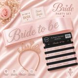 Bkmc Party Bride To Be Bekarlığa Veda Seti 5 Parça – Taşlı Kuşak, Taşlı Metal Taç, Bileklik ve Dövme Seti - Pembe - Gümüş - pembeye gümüş