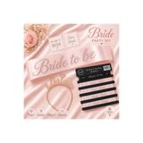 BKMC PARTY Bride To Be Bekarlığa Veda Seti 5 Parça – Taşlı Kuşak, Taşlı Metal Taç, Bileklik ve Dövme Seti Pembe Gümüş