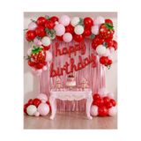 BKMC PARTY Çilek Temalı Doğum Günü Süsleme Seti | Happy Birthday Balon + Balon Zinciri + Arka Fon Parti Dekoru