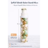 BKMC PARTY Şeffaf Balon Standı 90 cm | 50 Balonlu Beyaz Kapaklı Pasta Standlı Dekor Kolonu
