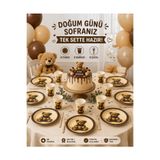 BKMC PARTY Teddy Bear Parti Seti Doğum Günü Süsleme | 8 16 Kişilik Tabak Bardak Çatal | Doğum Günü Parti Sofra Seti