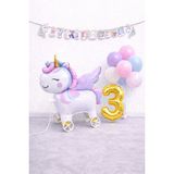 Bkmc Party Unicorn Doğum Günü Süsleme Seti Tekerlekli Unicorn Folyo Balon, Gold Rakam ve Iyi Ki Doğdun Banner - Beyaz - 3 YAŞ