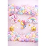 Bkmc Party Unicorn Gökkuşağı Pastel Doğum Günü Balon Seti Zincir Yaş Balonlu Parti Süsleme Seti Süsü - Çok Renkli - 9 YAŞ