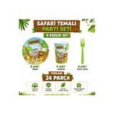 Bkmc Safari Temalı Doğum Günü Parti Seti | 8 ve 16 Kişilik | Tabak Bardak Çatal Seti | 24 / 48 Parça | Çocuk Doğum Günü Sofra Seti