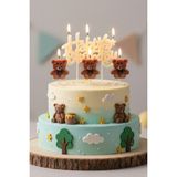 Bkmc Sevimli Ayı Happy Birthday 4 Lü Doğum Günü Parti Seti Süsü Mumu - Kahverengi