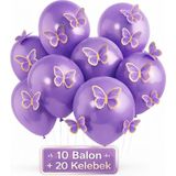 Bkmc Soft 3D Kelebekli Balon Seti – 10 Balon + 20 Kelebek Doğum Günü Parti Seti Süsü - Mor