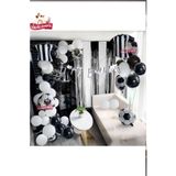 Bkmc TARAFTAR SİYAH BEYAZ FOLYOLU BALUNLU HAPPY BİRTHDAY YAZILI LÜKS DOĞUM GÜNÜ PARTİ SETİ SÜSÜ