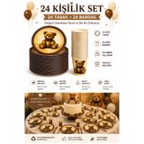 Bkmc Teddy Bear Ayıcık Temalı Doğum Günü Parti Seti | 8-16-24 Kişilik | Tabak + Bardak | Doğum Günü Sofra Süsleme Seti