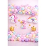 Bkmc Unicorn Gökkuşağı Pastel Doğum Günü Balon Seti Zincir Yaş Balonlu Parti Süsleme Seti Süsü - Çok Renkli - 2 YAŞ