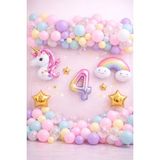 Bkmc Unicorn Gökkuşağı Pastel Doğum Günü Balon Seti Zincir Yaş Balonlu Parti Süsleme Seti Süsü - Çok Renkli - 4 YAŞ