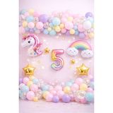 Bkmc Unicorn Gökkuşağı Pastel Doğum Günü Balon Seti Zincir Yaş Balonlu Parti Süsleme Seti Süsü - Çok Renkli - 5 YAŞ