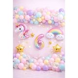 Bkmc Unicorn Gökkuşağı Pastel Doğum Günü Balon Seti Zincir Yaş Balonlu Parti Süsleme Seti Süsü - Çok Renkli - 6 YAŞ