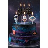 Bkmc Uzay Happy Birthday 4 Lü Doğum Günü Parti Seti Süsü Mumu - Siyah
