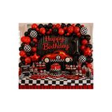 Bkmc Yarış Arabası Doğum Günü Süsleme Seti 50'li Balon Kırmızı Siyah Dama Happy Birthday Folyo Balon 1 Yaş Doğum Günü Parti Seti Parti Doğum Günü Süsleme Seti