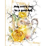 Black and white marble notebook with teapot and yellow flowers: For students and schools Suitable for women and men Office staff Teenagers, women, men, 8.5x11, 100 pages.