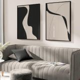 Black & Beige İkili Set Yağlı Boya Dokulu Tablo 60X90 Siyah Çerçeveli