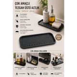 BLACK Çok Amaçlı Tezgah Üstü Mat 27x11 cm Yağdanlık Sabunluk Altlığı Kepçe Kaşık Standı Mutfak Banyo Organizer
