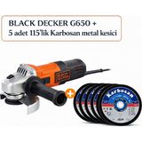 Black & Decker G650 Avuç Taşlama + 5 Adet Karbosan Metal Kesme Taşı Seti 115 mm - G650 + 5 Adet 115 mm Metal Kesme Taşı