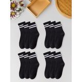 Black Deer 12 Çift Çizgili Tenis Çorabı Erkek ,kadın Unisex Çizgili Tenis Çorabı - 40 - 45 - Siyah