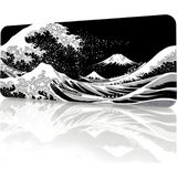Black Deer 8 Farklı Model Dikişli Kenar 90X40 cm Dijital Oyuncu Gaming Mouse Pad (Beyaz Japon Dalgası ) - Siyah
