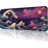 Black Deer 8 Farklı Model Dikişli Kenar 90X40 cm Dijital Oyuncu Gaming Mouse Pad (Renkli Japon Dalgası ) - Mor