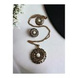 Black Diamond Swarovski Taşlı İnci Çiçek Kolye ve Küpe Seti